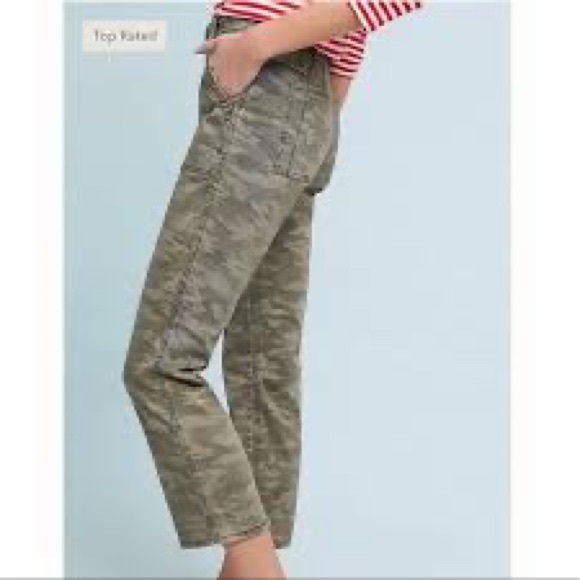 Anthropologie Green Cargo Utility Cropped Camo Pants Relaxed Casual - Picture 8 of 12